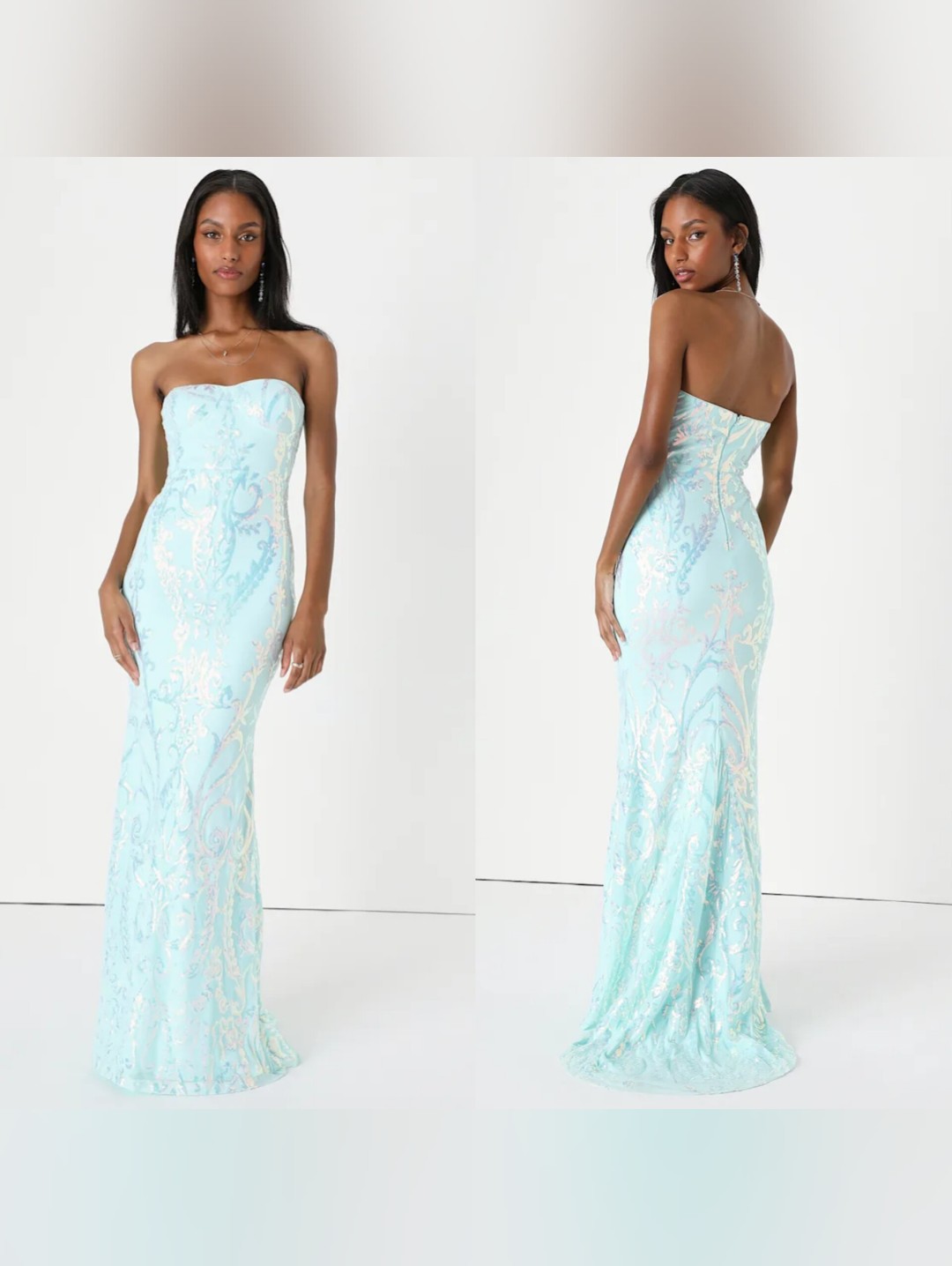 Lulus Made To Stun Light Blue Sequin Strapless Mermaid Maxi Dress Xl Wedding